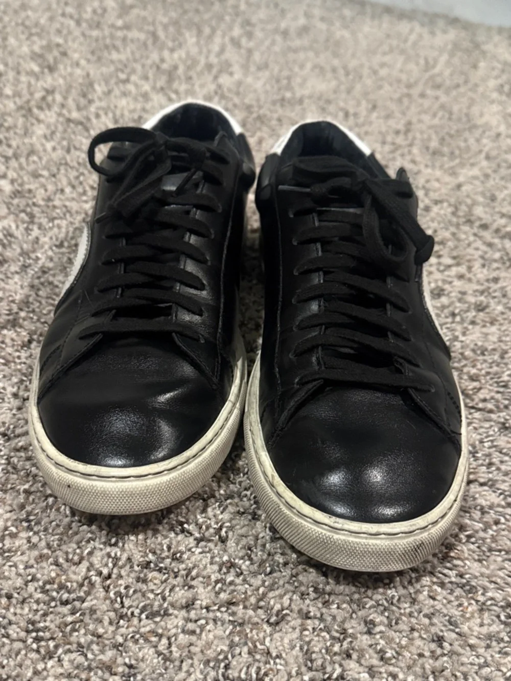Oliver Cabell Black Leather Low-Top Sneakers with White Circle Accent